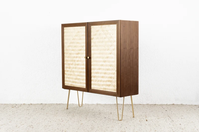 Vintage Kommode Schrank Holz Geflecht Sideboard