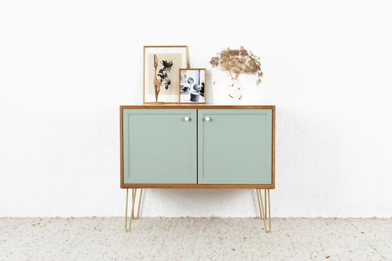 Vintage Kommode Schrank Sideboard Musterring Holz Salbei Mid Century