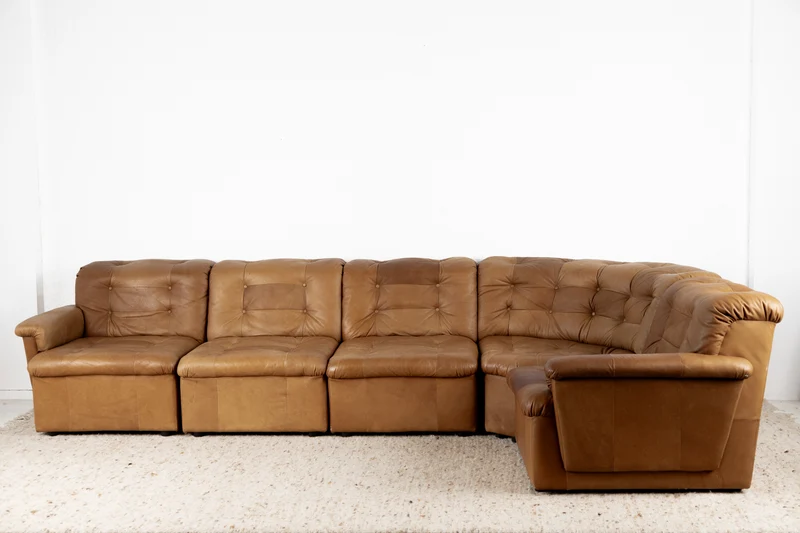 Modulares Vintage Sofa 5 Elemente Kunstleder Braun Mid Century Sessel Couch 1960er