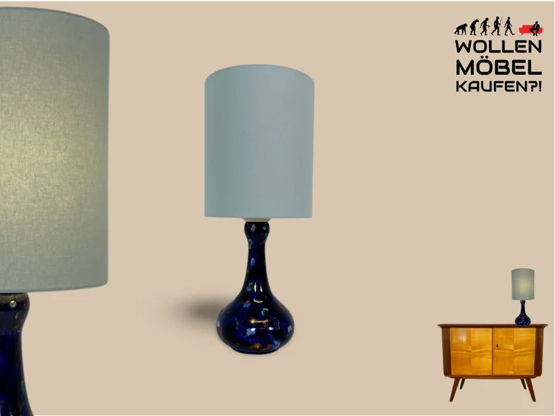 WMK # Wunderschöne und sehr gut erhaltene Vintage Tischlampe von Wallendorf 1764 mit blauem Kobalt Porzellan Lampenfuß und späterem Lampenschirm