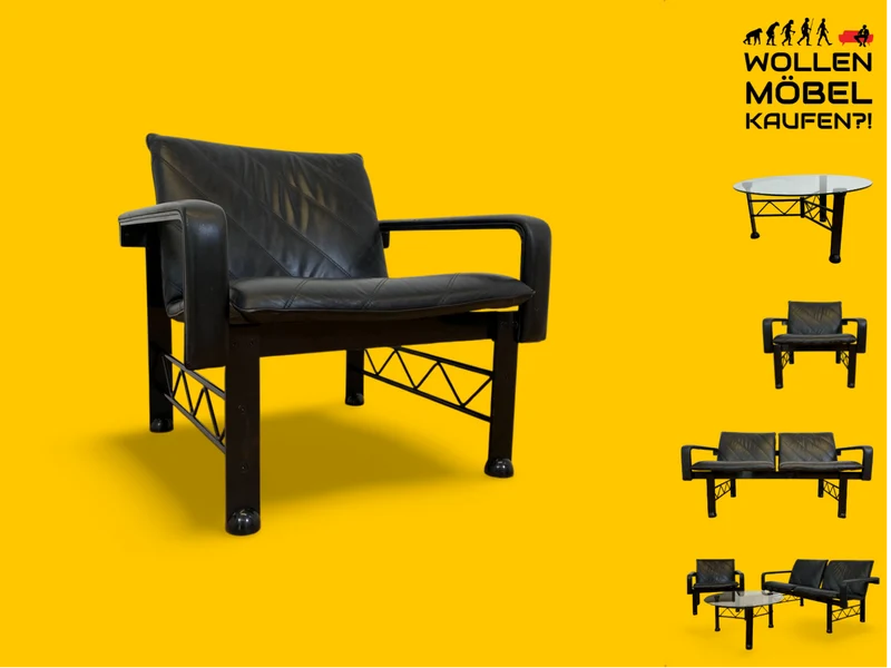 WMK # Stilvoller & hochwertiger Designersessel von Klöber aus 1996 mit Kunstleder Bezug auf schwarzem Metallrahmen