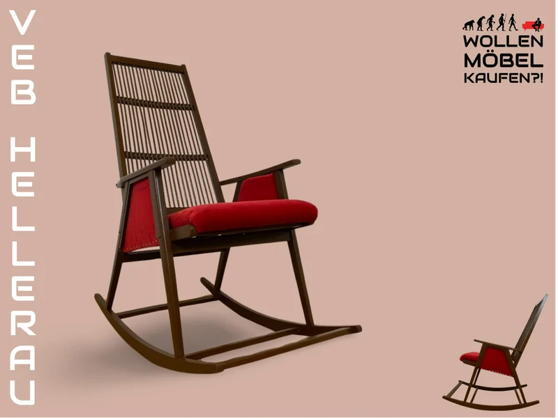 WMK # WMK Stilvoller und gut erhaltener Designer Schaukelstuhl von Selman Selmanagic für VEB Hellerau mit roter Polsterung