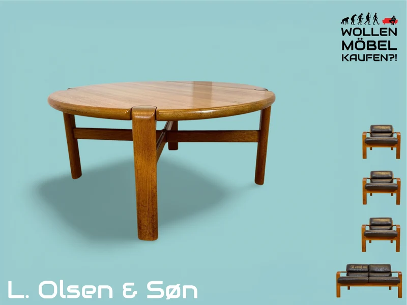 WMK # Rarer & gut erhaltener runder skandinavischer Mid-Century Designercouchtisch von L. Olsen & Søn Møbelfabrik aus massivem Teakholz