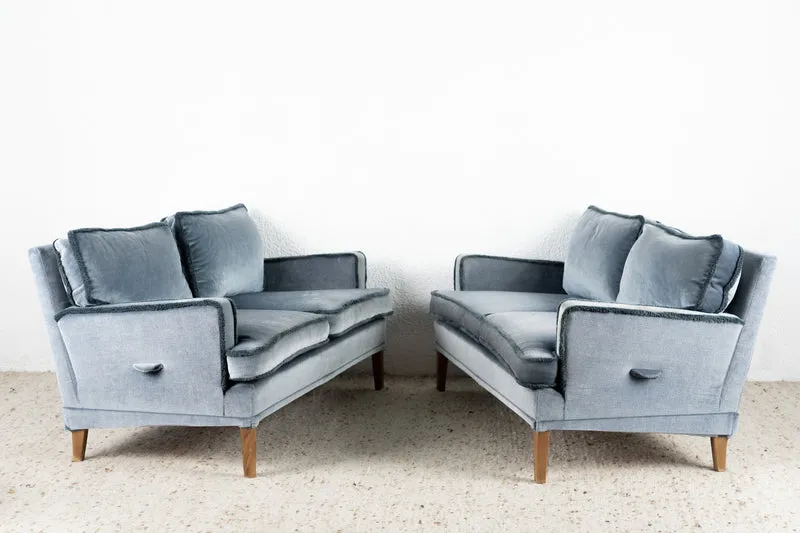 1 von 2 Sofa Couch Schlafsofa Ausklappbar Samt Blau Zweisitzer