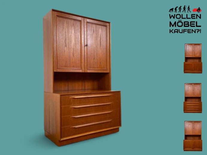 WMK I Stilvolles skandinavisches Highboard in Teakholz mit Schubladen & formschönen Holzgriffen
