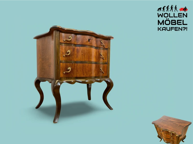 WMK I Feine kleine dänische 1960er Stilmöbel Kommode , Vollholz in Nussbaum mit Schubladen und Messinggriffen