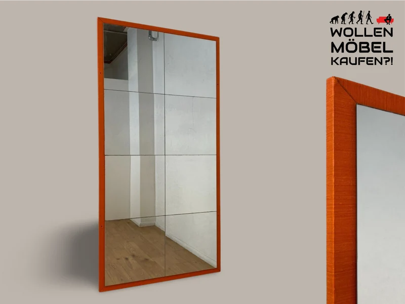 WMK I Freundlicher großer 70er Jahre Space Age Wandspiegel mit orangem Rahmen