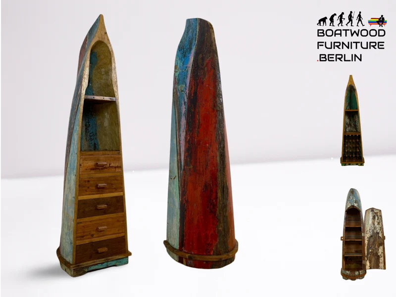 Boatwood by WMK # Einzigartiger Bücherschrank aus echtem Einbaum I ein handgefertigtes Unikat in Originalfarben