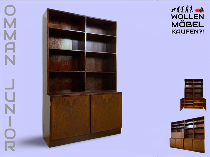 WMK I Stilvoller skandinavischer Mid-Century Designer Bücherschrank by Omann Junior in Palisander m. verstell. Regalböden