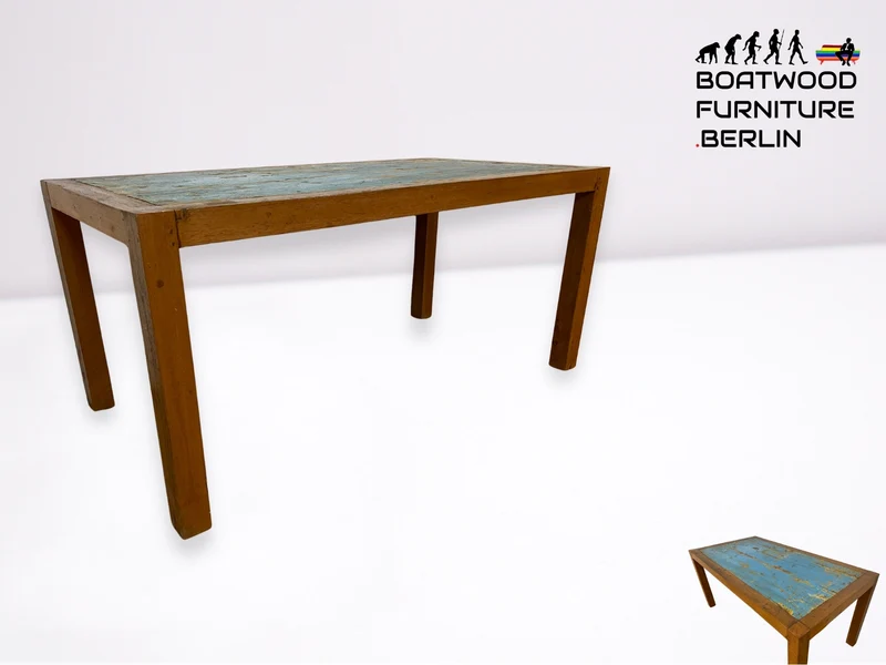 Boatwood by WMK # Einzigartiger 170x88cm großer Esstisch aus altem Bootsholz, ein handgefertigtes Unikat aus massivem Teakholz