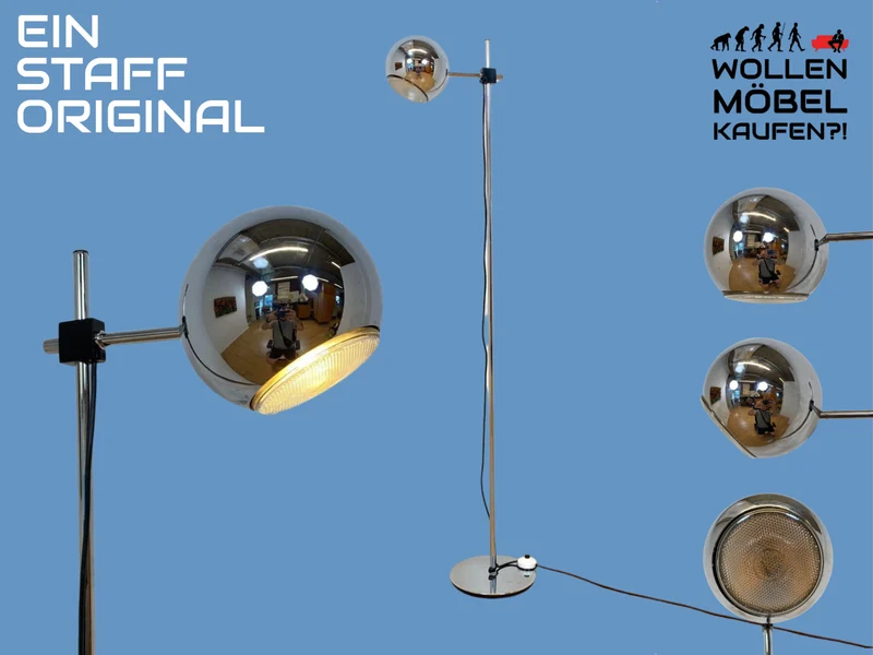 WMK I Zeitlos schöne & höhenverstellbare Space Age Designer Stehlampe von Staff aus Chrom mit neigbarem Ballonschirm