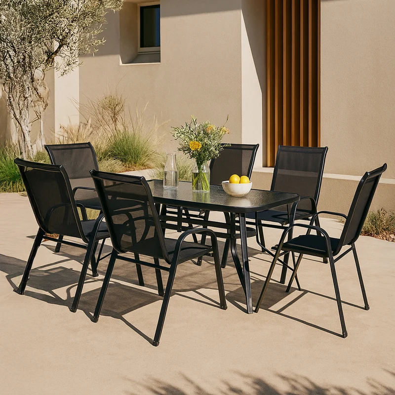 Gartenmöbelset Aradeo 7-tlg. Schwarz [casa.pro]