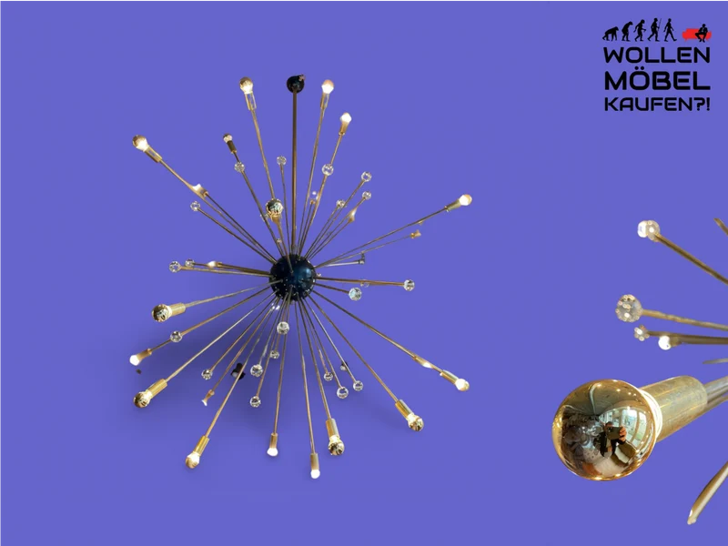 WMK Der Designklassiker! Berühmter und vollfunktionsfähiger Space Age Kronleuchter "Sputnik" in größter Ausführung (Ø150cm) aus Messing mit Murano Glaskugeln
