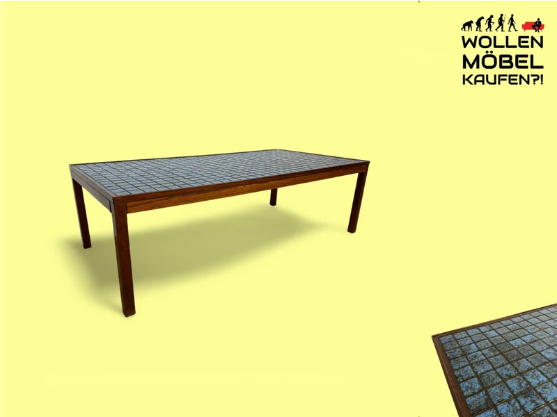 WMK Stilvoller & sehr gut erhaltener skandinavischer Couchtisch aus Palisander mit kunstvollen Fliesen