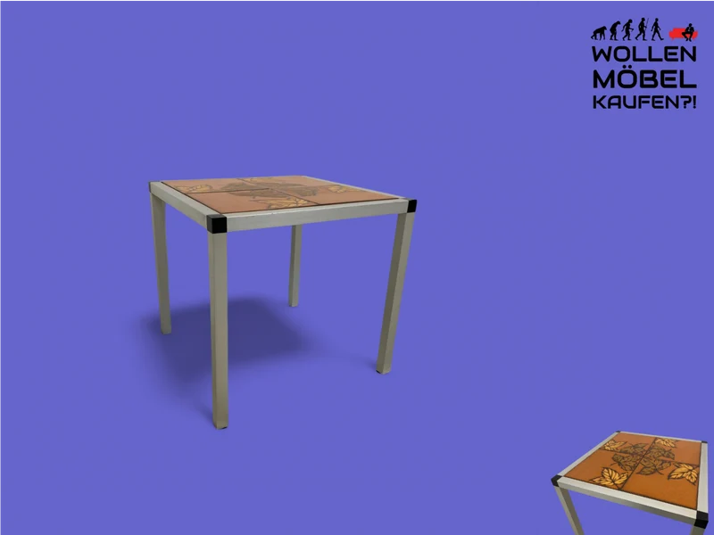 WMK Schicker Space Age Beisteltisch aus gebürstetem Stahl und kunstvollen Fliesen