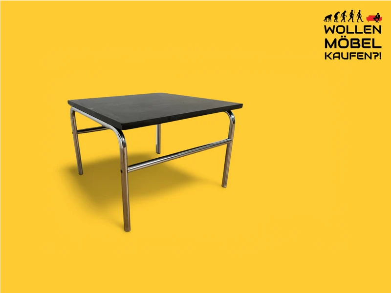 WMK Hochwertiger & gut erhaltener Space Age Couchtisch mit Tischplatte aus Schiefer auf Chromgestell