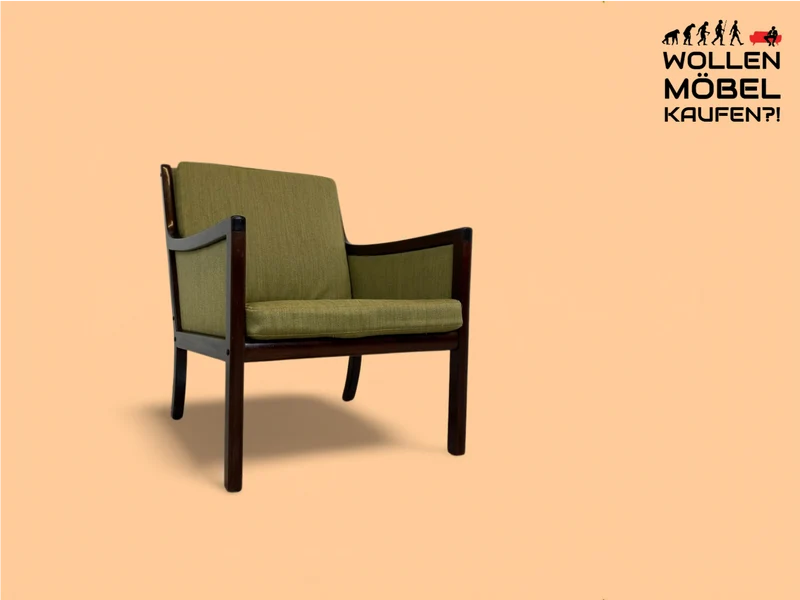 WMK Stilvoller & gut erhaltener Designersessel von Ole Wanscher für Poul Jeppesen Møbelfabrik mit edlem Mahagoni Rahmen