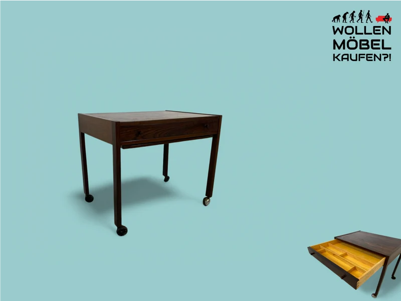WMK Minimalistische & sehr gut erhaltene skandinavische Nähkommode auf Rollen, in Palisander mit Schublade