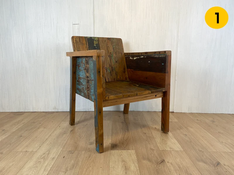 Boatwood by WMK I Sehr großer & robuster Relaxsessel aus altem Bootsholz, ein handgefertigtes Unikat aus massivem Teakholz