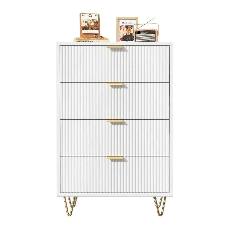 Yelenaro Kommode Weiß mit Goldgriffen – 4/6 Schubladen Sideboard im Rillen-Design