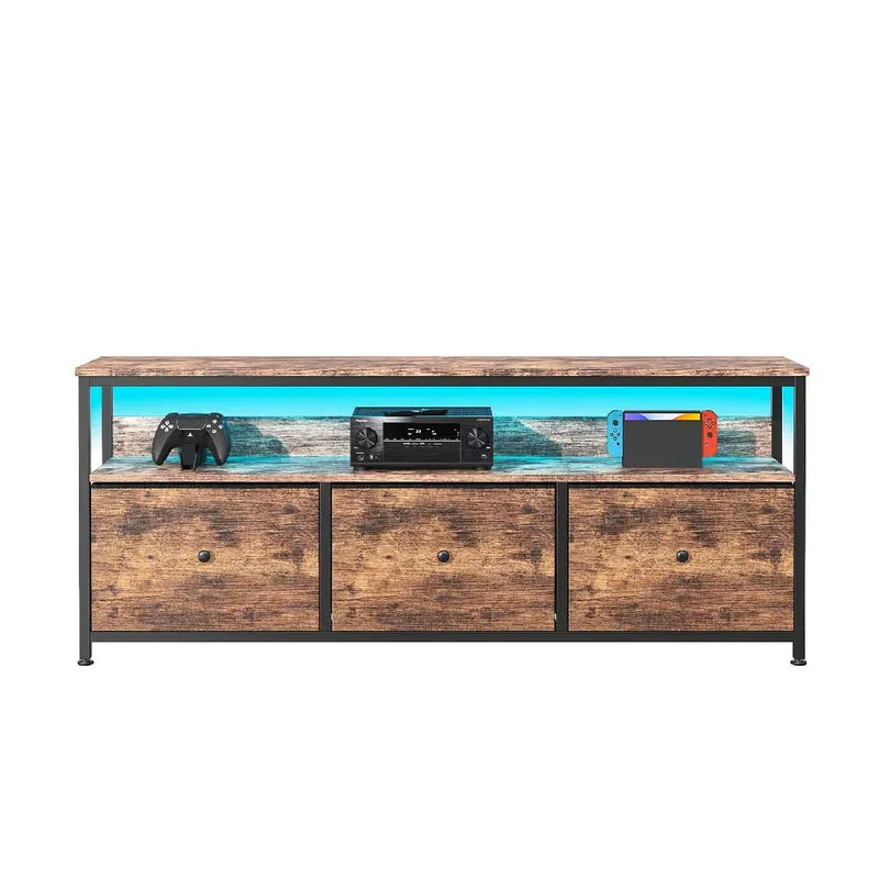 Yelenaro LED TV-Lowboard 137 cm mit Stoffschubladen – Retro Design
