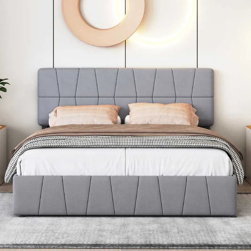 Yelenaro Polsterbett 160×200 cm mit 4 Schubladen – Samt Doppelbett mit höhenverstellbarem Kopfteil, Lattenrost & Stauraum, Grau
