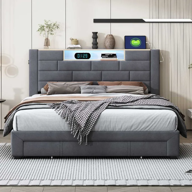 Yelenaro Samt-Polsterbett mit LED, USB & 3 Schubladen – 140/160×200 cm