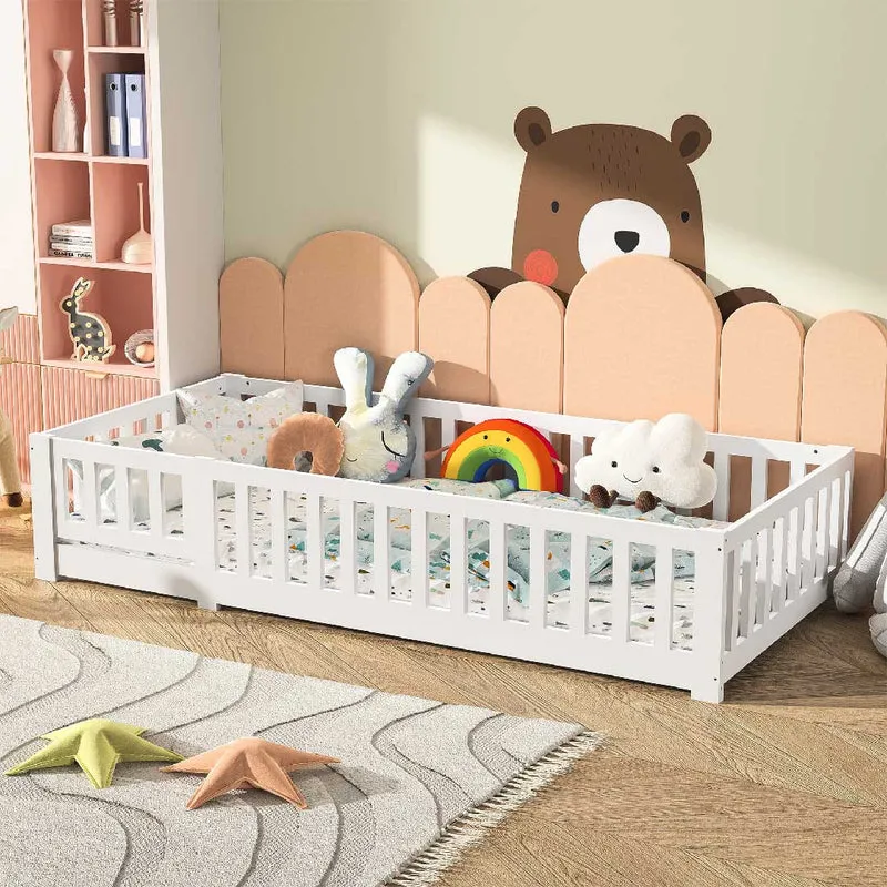 Yelenaro Montessori Kinderbett 90×200 cm aus Massivholz mit Rausfallschutz
