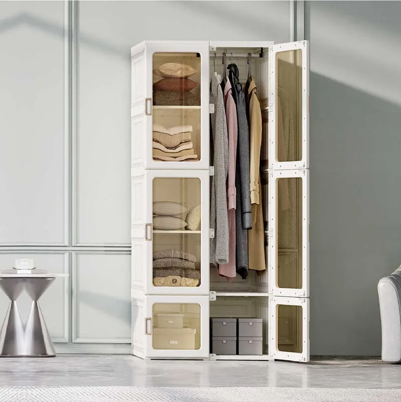 Yelenaro Faltbarer Kleiderschrank Schmal & Hoch 170 cm mit 6 transparenten Türen & Kleiderstange