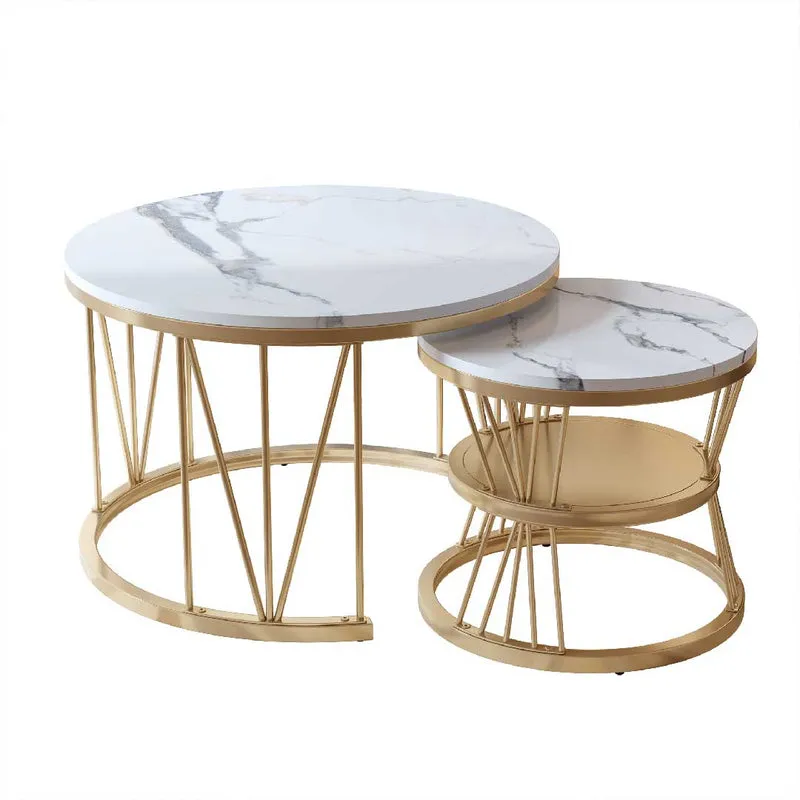 Yelenaro Couchtisch Rund 2er Set in Marmoroptik – mit Ablage
