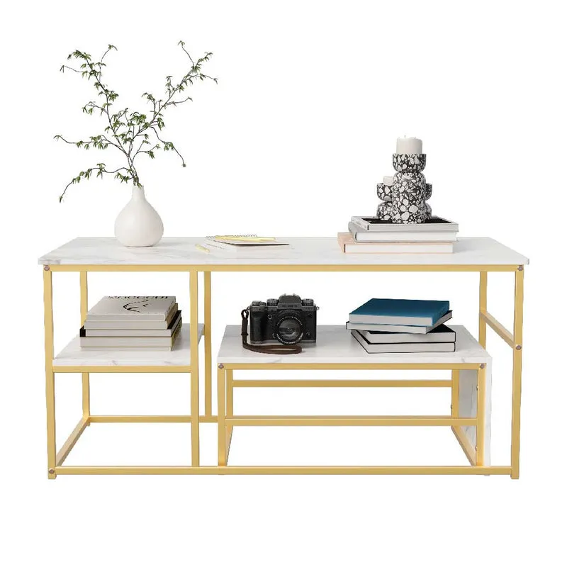 Yelenaro Couchtisch 2er Set rechteckig – Marmoroptik mit Stauraum