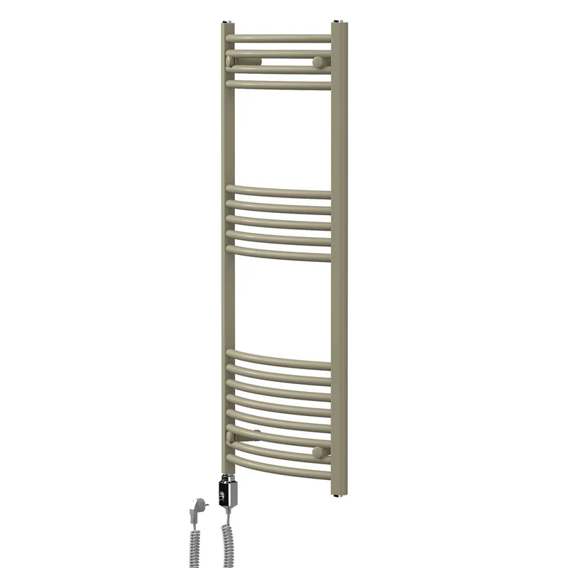 LuxeBath | Handtuchheizkörper elektrisch 600W Sahara gebogen mit Seitenanschluss 500x1200 mm Stahl Beige Badheizkörper Handtuchtrockner für Badezimmer