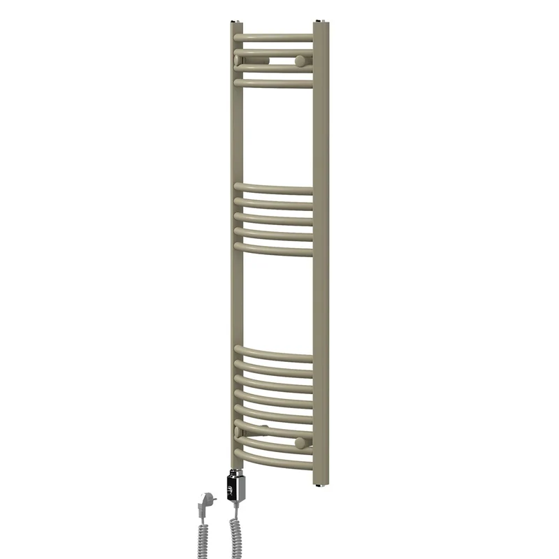 LuxeBath | Handtuchheizkörper elektrisch 600W Sahara gebogen mit Seitenanschluss 400x1200 mm Stahl Beige Badheizkörper Handtuchtrockner für Badezimmer