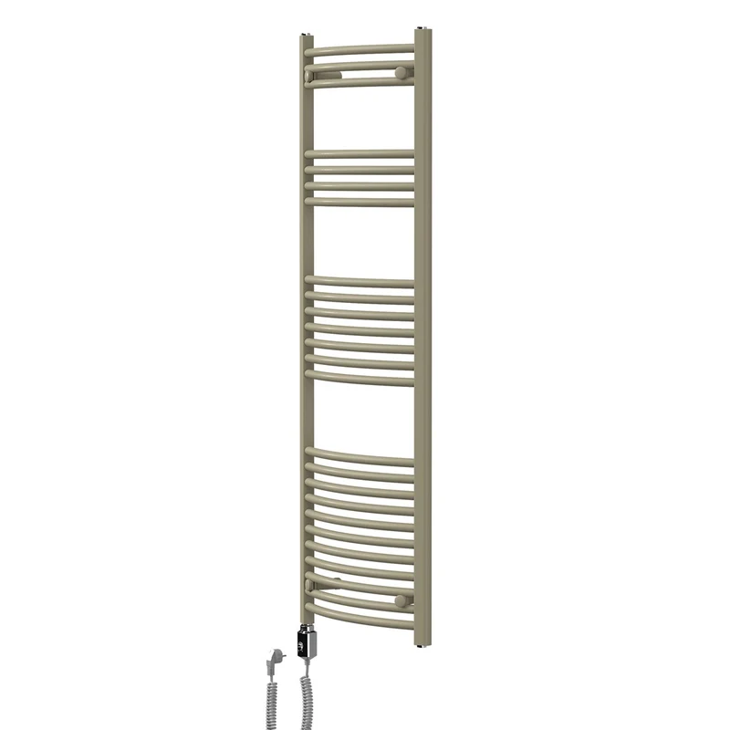 LuxeBath | Handtuchheizkörper elektrisch 600W Sahara gebogen mit Seitenanschluss 500x1500 mm Stahl Beige Badheizkörper Handtuchtrockner für Badezimmer