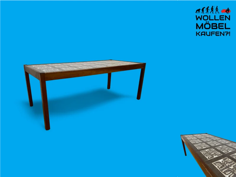 WMK Stilvoller und sehr gut erhaltener großer dänischer Couchtisch aus Palisander mit kunstvoll gestalteten Fliesen