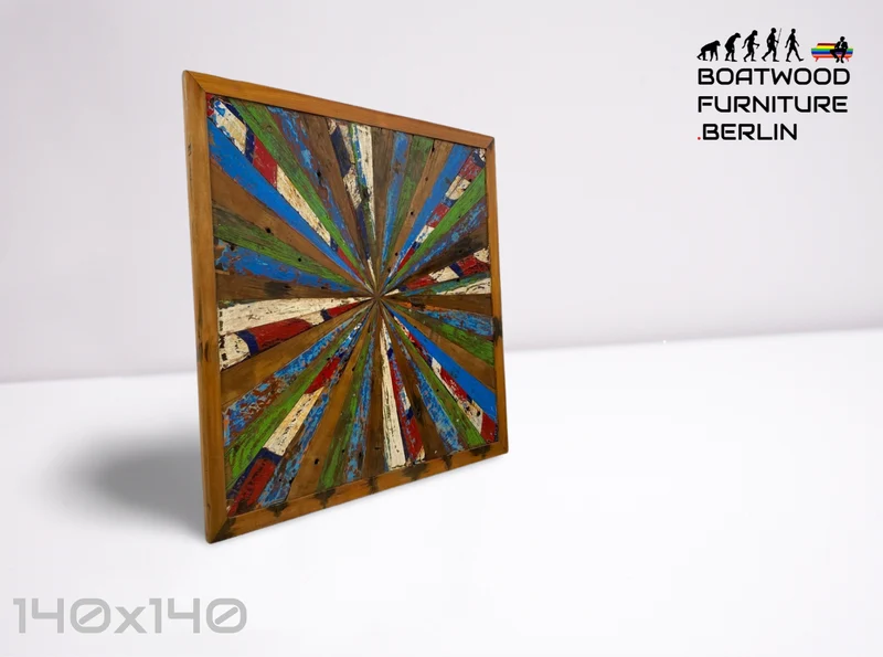Boatwood by WMK # Einzigartiges Wandbild aus altem Bootsholz, ein handgefertigtes Unikat aus massivem Teakholz in Originalfarben der Boote