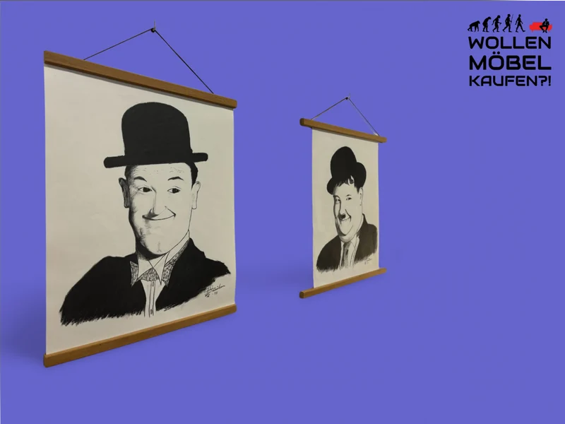 WMK 1/56 Die Kultfiguren Stan & Ollie, bekannt auch als Dick und Doof , als Vintage Druck auf Hartpapier, mit & ohne neuem Teakholz Rahmen