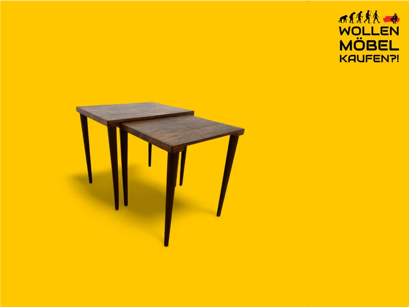 WMK Stilvoller & gut erhaltener skandinavischer 2-in-1 Satztisch aus edlem Palisander mit besonders schöner Maserung