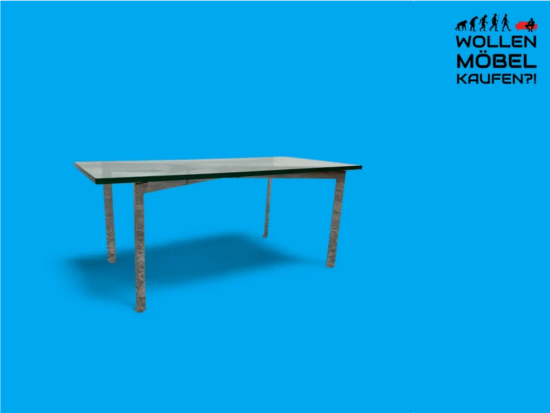 WMK Gut erhaltener Couchtisch mit Glasplatte und Chromgestell, bauähnlich mit Barcelona von Knoll
