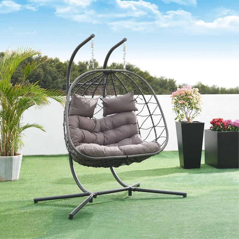 Doppel-Hängesessel Skense mit Gestell 198x156x98 cm Grau [en.casa]