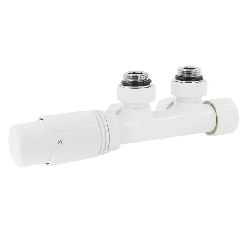 Ventil-Armaturen Set Multiblock Weiß Eckform inkl. Thermostatkopf LuxeBath