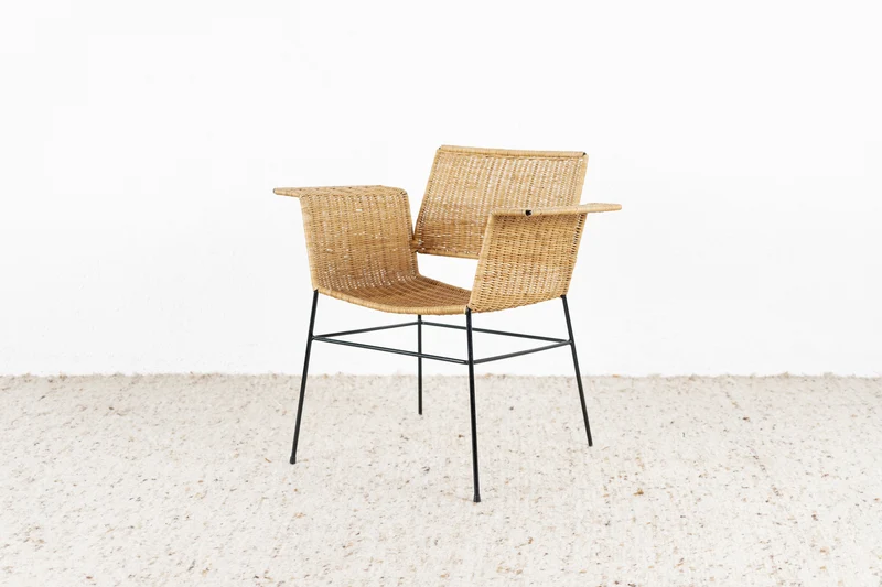 Vintage Stuhl Sessel Rattan Metall Mid Century 1960er Bürostuhl Esstischstuhl Armlehnen