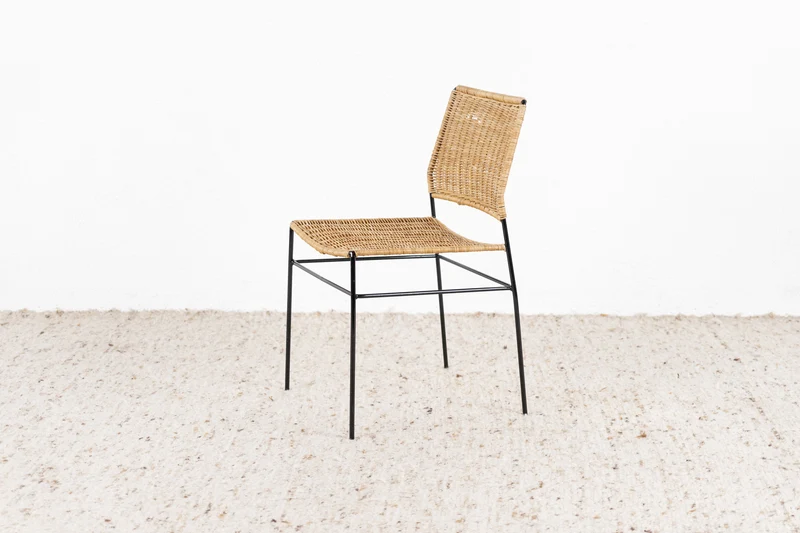 Vintage Stuhl Rattan Metall Mid Century 60s Esstischstuhl Büro Schreibtischstuhl