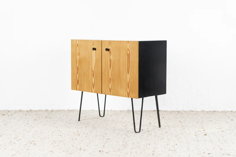 Vintage Kommode Schrank Holz Kiefer Sideboard Retro Schwarz
