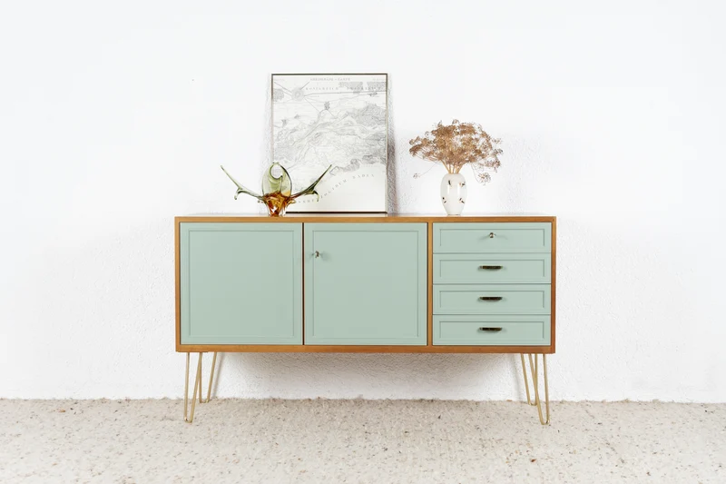 Musterring Vintage Sideboard Kommode Tv Board Nuss Holz Salbei Gold Mid Century