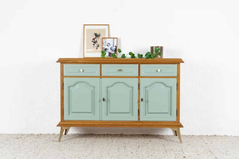 Vintage Kommode Sideboard Schrank Holz Salbei Schubladen