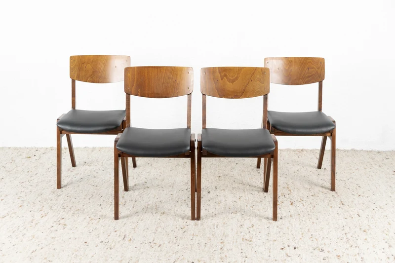 4er Set Vintage Stühle Massivholz Polster Leder Schwarz Esstischstühle