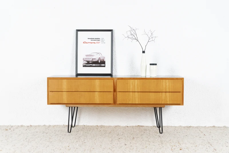 Vintage Sideboard Schubladenkommode Holz Schwarz Tv 60er Mid Century Lowboard