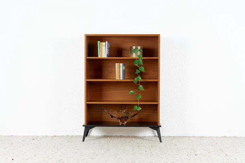 Vintage Regal Bücherregal Kommode Holz Nuss Mid Century Schrank