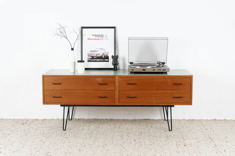 Vintage Teak Sideboard Schubladenkommode Mid Century Holz Salbei Tv Lowboard
